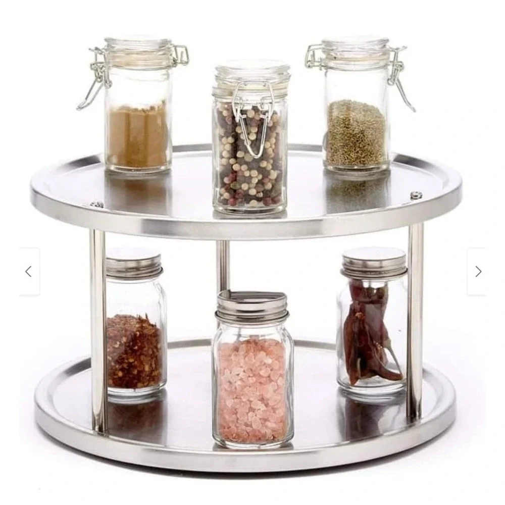 Lazy Susan 2 Tier Stainless Steel 360 Degree Turntable Carousel Rotating Stand